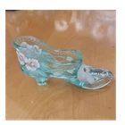 Fenton Hand Painted Signed Blue Glass Shoe Figurine Pink Floral Flowers