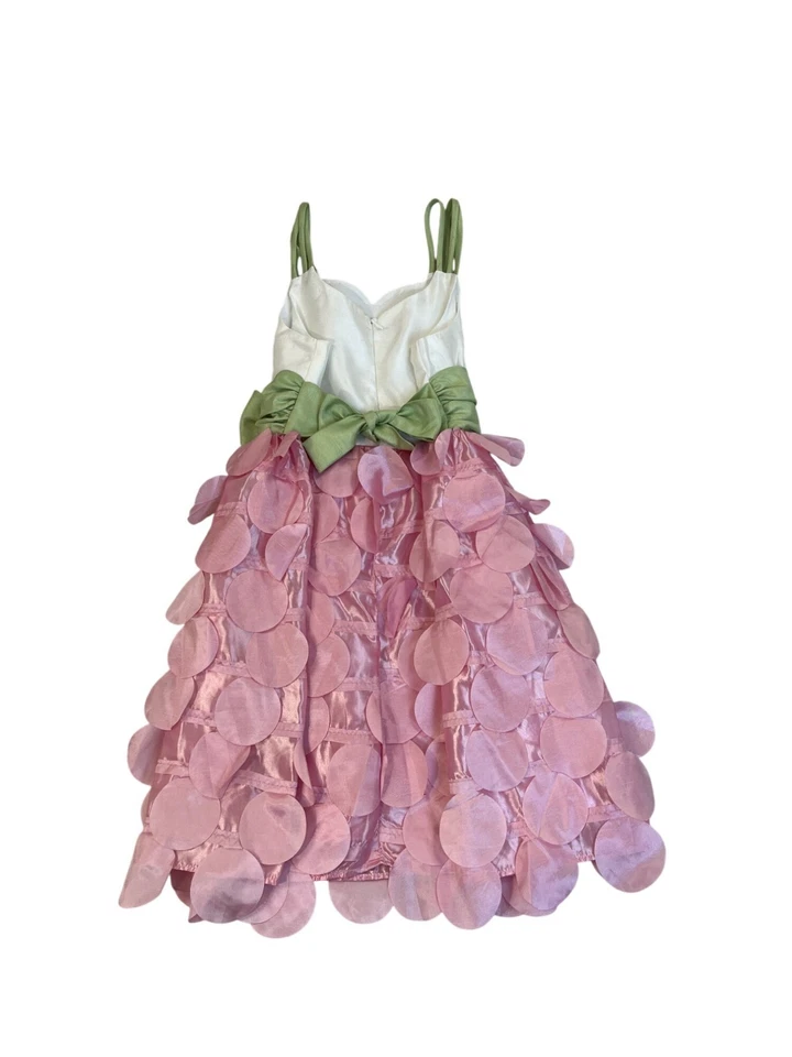 Vestido Bonnie Jean Niñas Blanco y Rosa Con Lazo Verde Talla 10 Foto 2 de 3