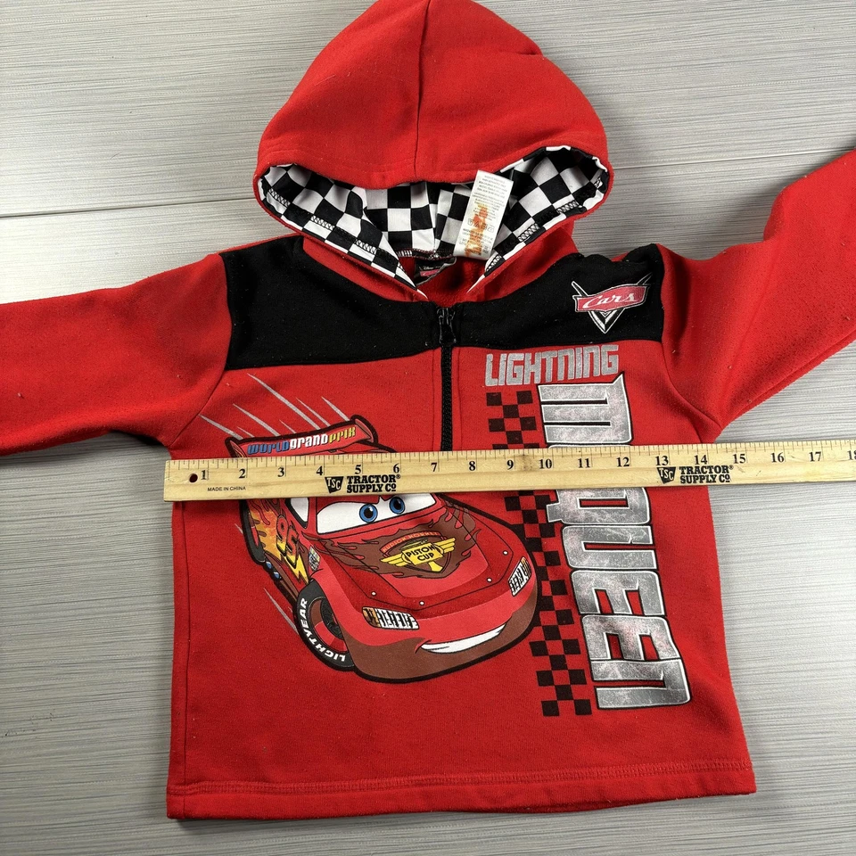 Disney Pixar Cars Lightning McQueen Hoodie Boys 5T Red Half Zip Graphic RARE - Image 4 of 4