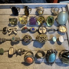 Vintage Rings x 30 Glass Stones and Other. Various Styles