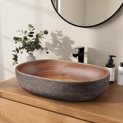 Homary Bathroom Vessel Sink, 23'' Oval Bowl Sink Retro Ceramic Washbasin above Co