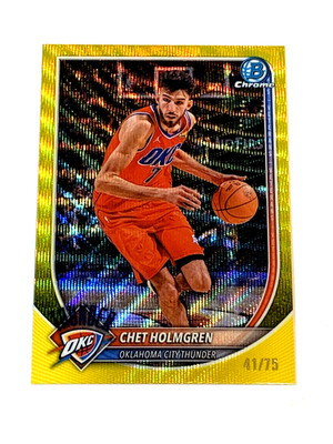 Chet Holmgren, OKC Thunder , 2025 Topps Bowman Yellow Wave #41/75, Card#BCV-108