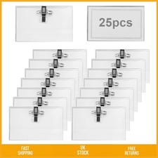 Professional Name Badges with Clip & Pin, 9x5.6cm, Clear - 25 Pcs