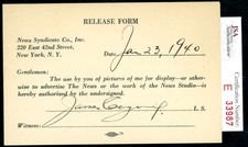 James Jimmy Cagney JSA Coa Signed 1940 Release Form Autograph