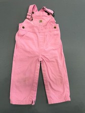 Carhartt Overalls Girls 24M Pink Bib Pants Heart Buckle Logo Snap Legs FLAW