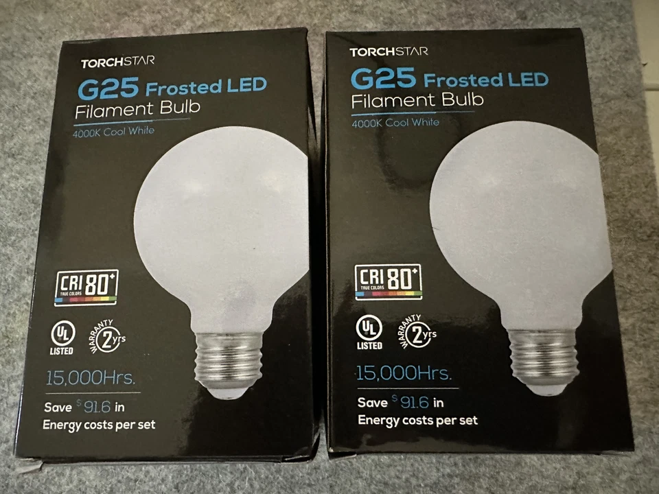 Torchstar LED Light Bulbs Cool White 500 Lumens 60w 4.5 Watt  2pk Bulb G25 - Image 3 of 4