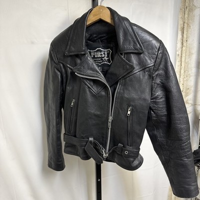 VINTAGE First Genuine Leather Jacket Size 8 Women s - Harley Davidson Back Patch