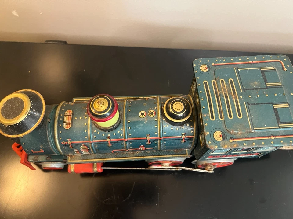 Tren de hojalata especial occidental acción misteriosa operado litográfica vintage, hecho en Japón Foto 4 de 4