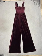Nova Vintage Velvet Wide Leg Jumpsuit Womens XS Burgundy Smocked Bodice Holiday