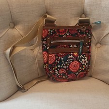 Vera Bradley Multicolor Floral Canvas Crossbody Bag Zip Lined Beige Strap