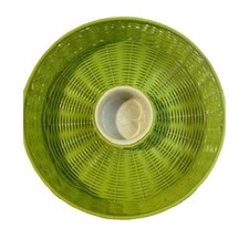 LOT OF 2 NEW CHIPS & DIP BOWL PLATTERS PARTY LIME GREEN WICKER SERVING TRAYS