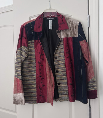 Sag Harbor Women s Patchwork Lined Button Front Jacket, Multicolor Burgundy 12