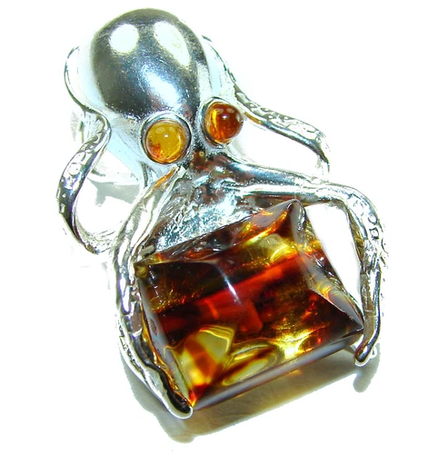 UNDERCOVER Ciondolo polpo ambra baltica argento sterling 925 marrone fatto a mano 12 5 g