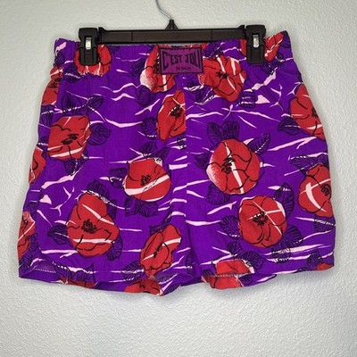 C'est Joli Shorts Red Purple Floral Size M Summer Vacation Tropical