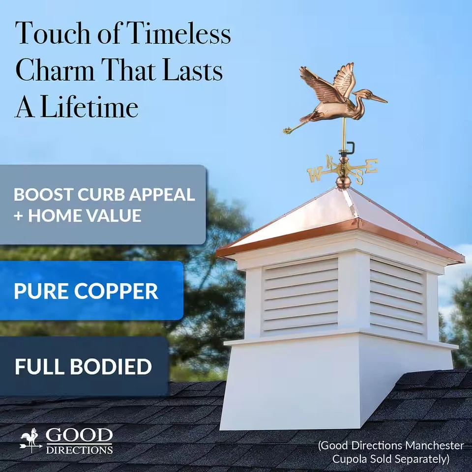 Good Directions Blue Heron Cottage Weathervane - Pure Copper with Roof Mount - Image 4 of 4