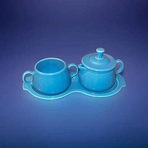 Fiesta Fiestaware Peacock Cream And Sugar Set With Tray New never Used