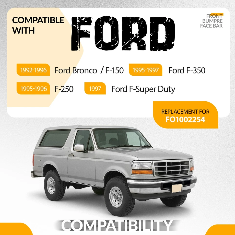 NEW Chrome Front Bumper Face Bar For Ford Bronco F-150 F-Super Duty 1992-1997 Foto 2 de 4
