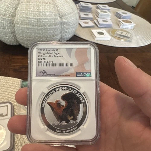 2025 P  Australia 1 oz Silver Wedge Tailed Eagle NGC MS70 First Releases Colored