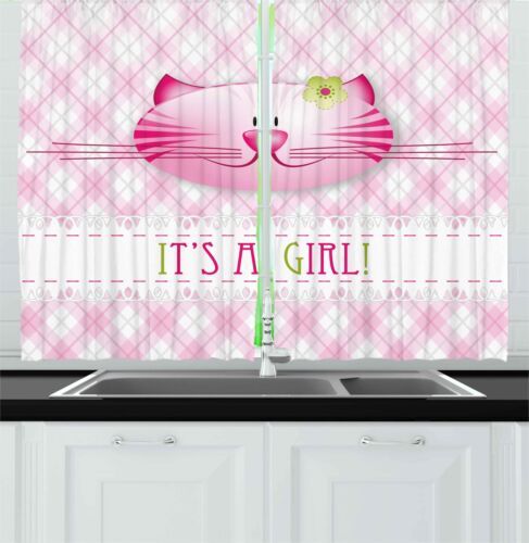 Gender Reveal Kitchen Curtains 2 Panel Set Window Drapes 55" X 39" - Picture 1 of 22