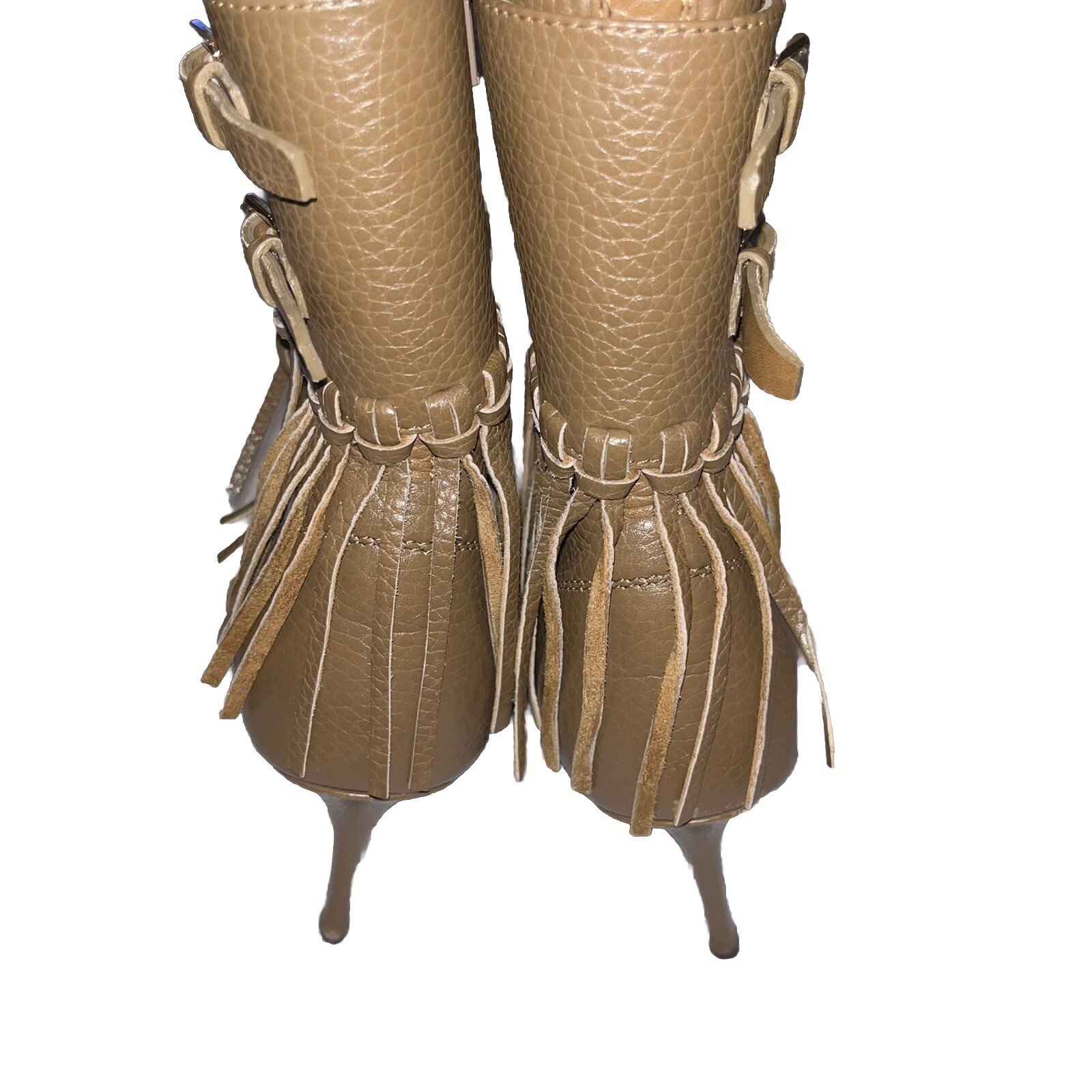 SAOLA Stivaletto VALENTINO marrone EU 37 frange pelle moto suola tacco caviglia us intime ottimeioni