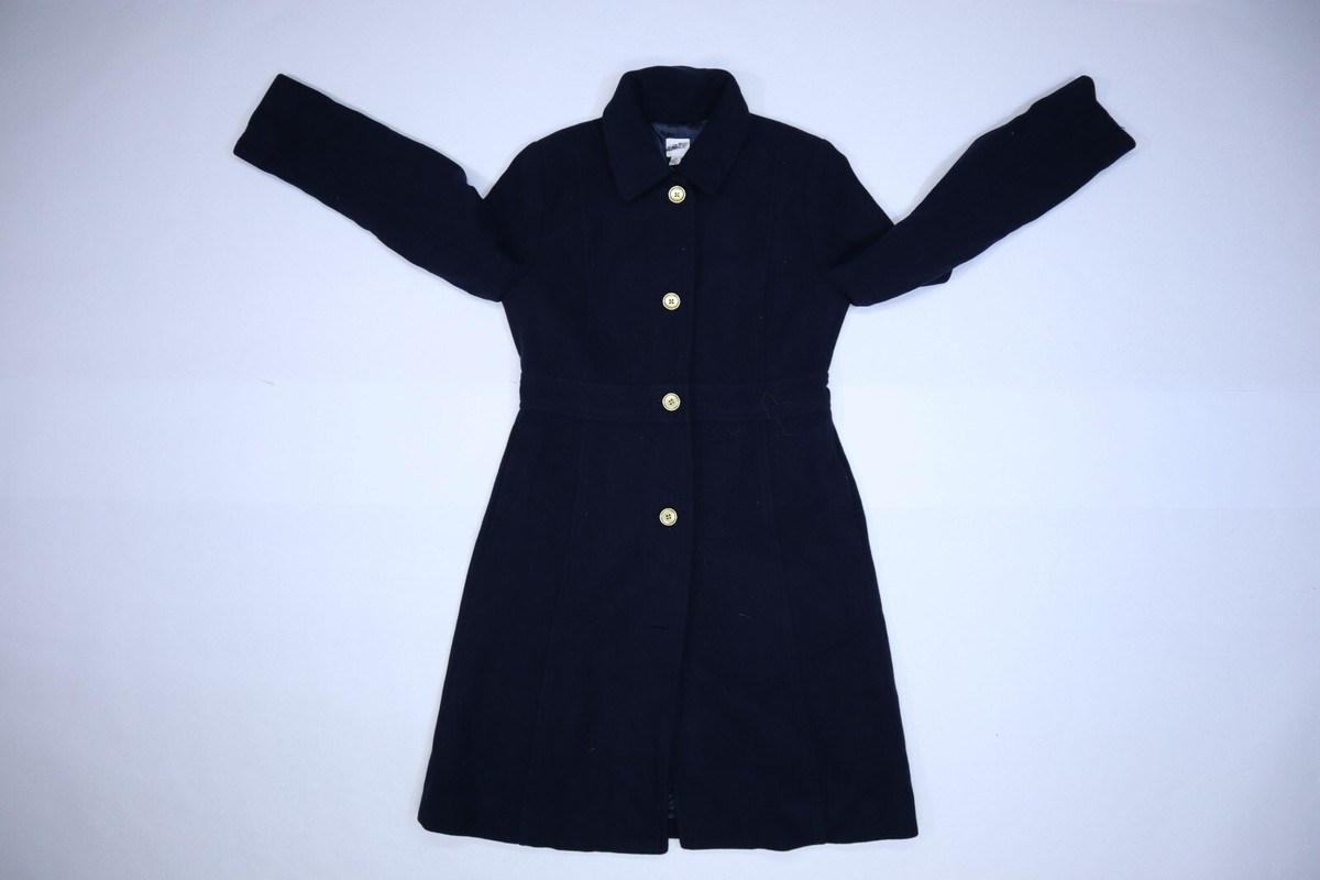 J Crew AT107 Navy Blue Wool Blend Lady Day Coat Long Overcoat Womens