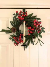 Amish Handmade Over the Door Wreath & Candle Holder - Black Wrought Iron- Amish