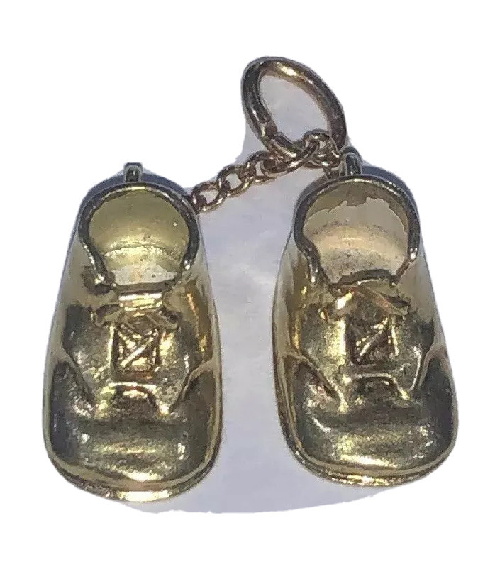 14K Yellow Gold Baby Boy Shoe Pair Boot Necklace Pend… Gem