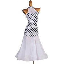 Latin Ballroom Dance Dress Modern Salsa Waltz Standard Long Dress F531 White Red