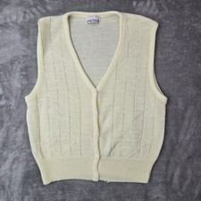 Vtg Garland 70s 80s Knit Granny Sweater Vest Ivory Button Up Sz Med   USA Made