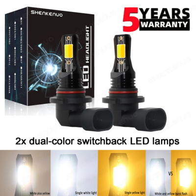 Pair 9140 9145 H10 LED Fog Driving Light Dual Color White Yellow Bulbs 4000LM