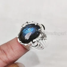 BLUE FIRE LABRADORITE GEMSTONE 925 STERLING SILVER GIFT TURKISH HEAVY MENS RING