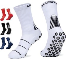 Maestro Grip Socks Anti-Slip for Men and Women Soccer, Large, White