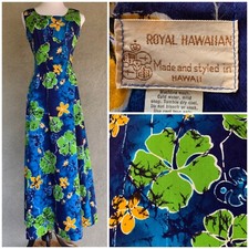 Royal Hawaiian Vintage Bright Barkcloth Muumuu Maxi-Dress size S