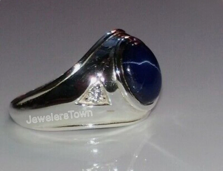 Anello da uomo con stella originale zaffiro blu, anello in argento sterling 92,5 - Immagine 3 di 4