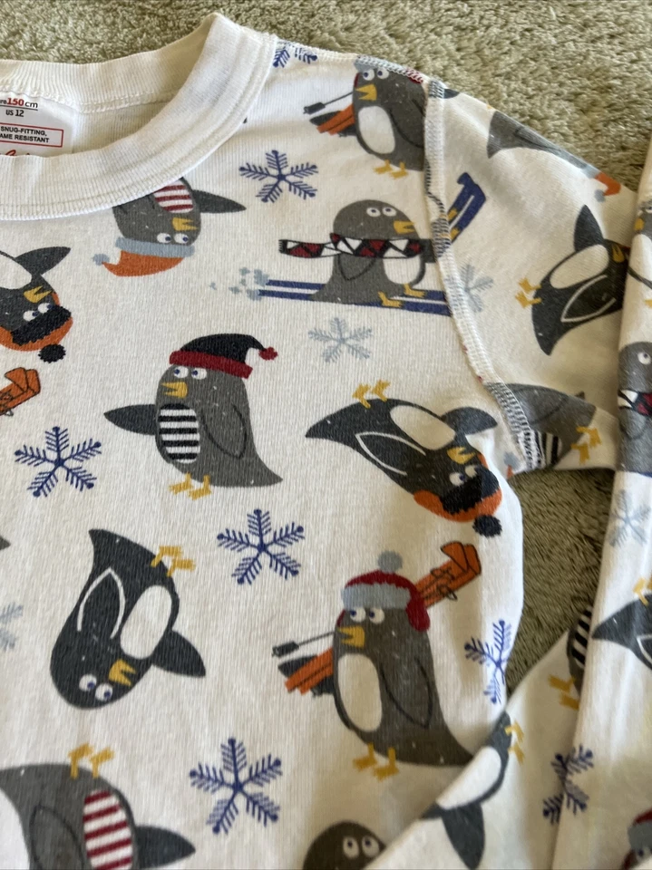 Hanna Andersson Niños Blanco Gris Pingüinos Trineo Esquís Manga Larga Pijama 12 150 cm Foto 3 de 4