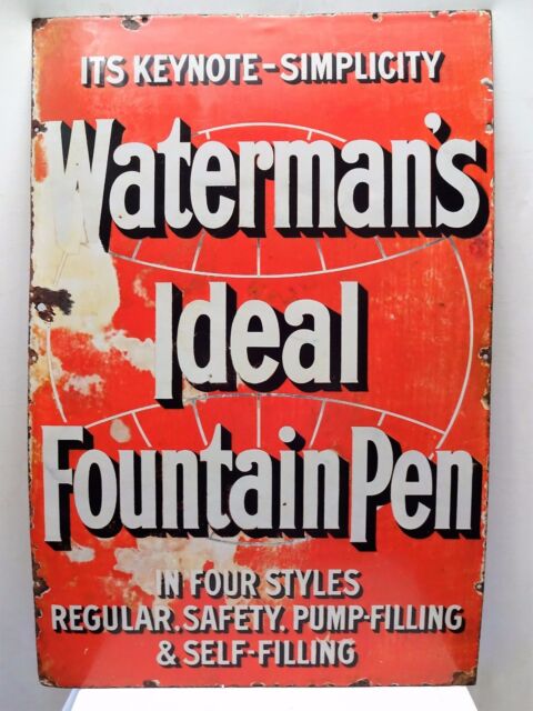 WATERMAN'S IDEAL FOUNTAIN PEN VINTAGE ADVERTISING SIGN PORCELAIN ENAMEL COLLECTI