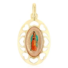14K Yellow Gold Religious Virgin Mary Guadalupe Enamel Pendant for Necklace