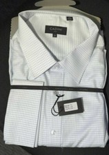 Men's blue square patten Cadini button down business casual shirt size 21 cotton