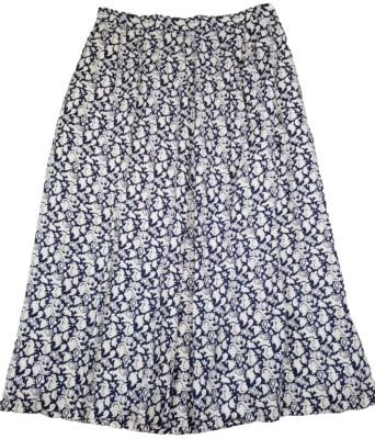 Womens Maxi Skirt 14 Blue Paisley Lined Slits Long Pockets Boho Nautical Office 