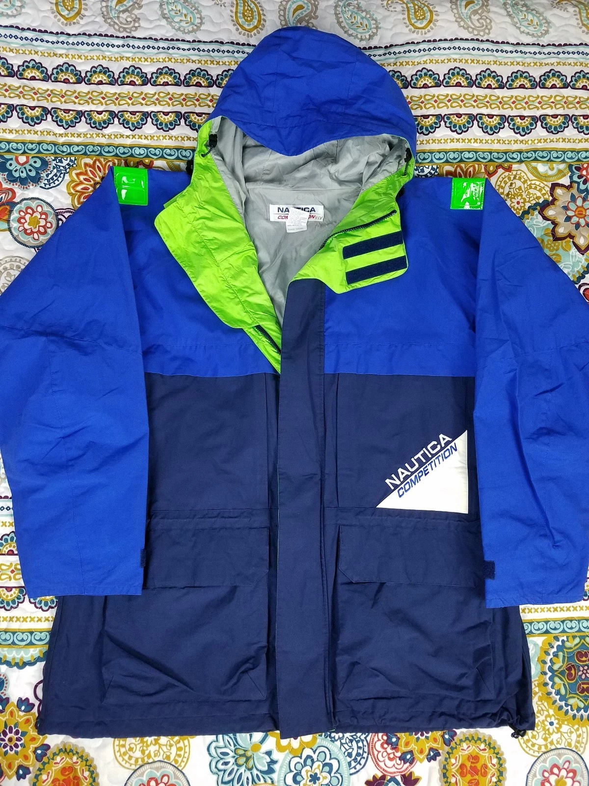 Nautica Competition Vintage 90s Parka Hoodie Jacket Coat Waterproof Mens sz XL