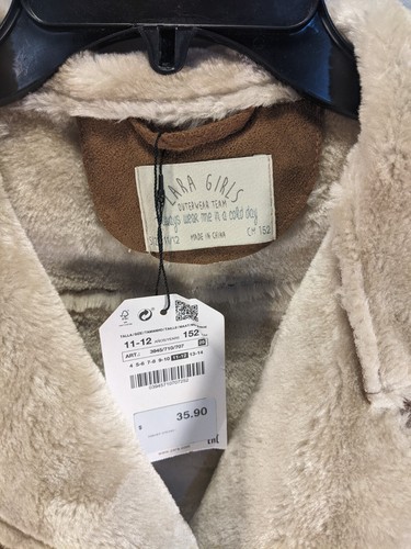 Zara Girls Sz. 11/12 Faux Suede & Fur Vest Zip-Up Two Pockets - Picture 2 of 4