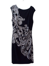 LAUREN RALPH LUAREN Black w/ White & Gray Paisley Print Sleeveless Dress Sz 14