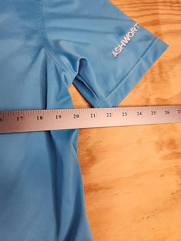 Camisa polo Ashworth de poliéster liviana azul con logotipo de golf NBC para hombre mediana Foto 3 de 4