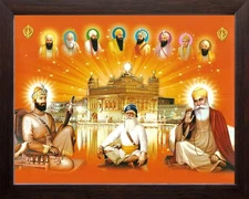 All Ten Sikh Gurus and Golden Temple Wall Decor Painting Frame