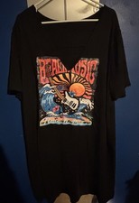 Shein Women's Plus Size 4XL Cut Out Tee Shirt Dress Black Beach Music Theme