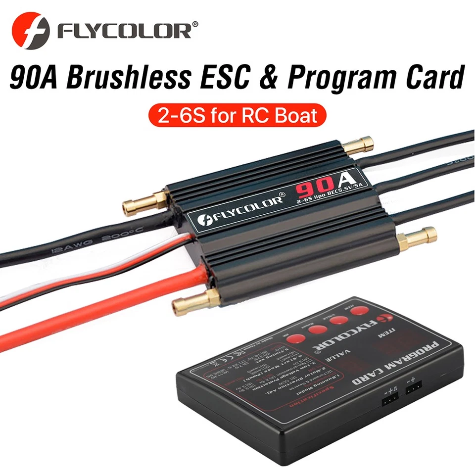 Flycolor 90A Brushless ESC &Program Card 2-6S for RC Electric Gasoline Jet Boats - Image 2 of 4