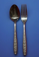Vintage Utica Floral Pattern Stainless Steel Dinner Fork And Spoon Set