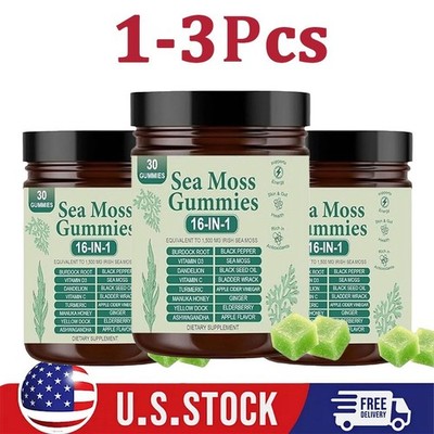 16 IN 1 Organic Sea Moss Gummy Irishmoss Extract 6000Mg Green Apple Flavor US