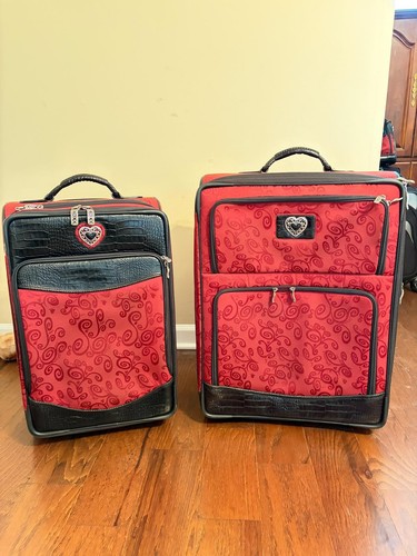 Vintage Brighton Red & Black Luggage Set  22” Carry-On + 24” Checked Incl Covers