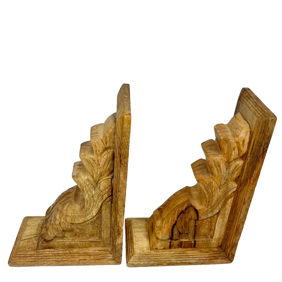 Par de sujetalibros decorativos arquitectónicos sin terminar con ménsula de madera tallada a mano Foto 4 de 4